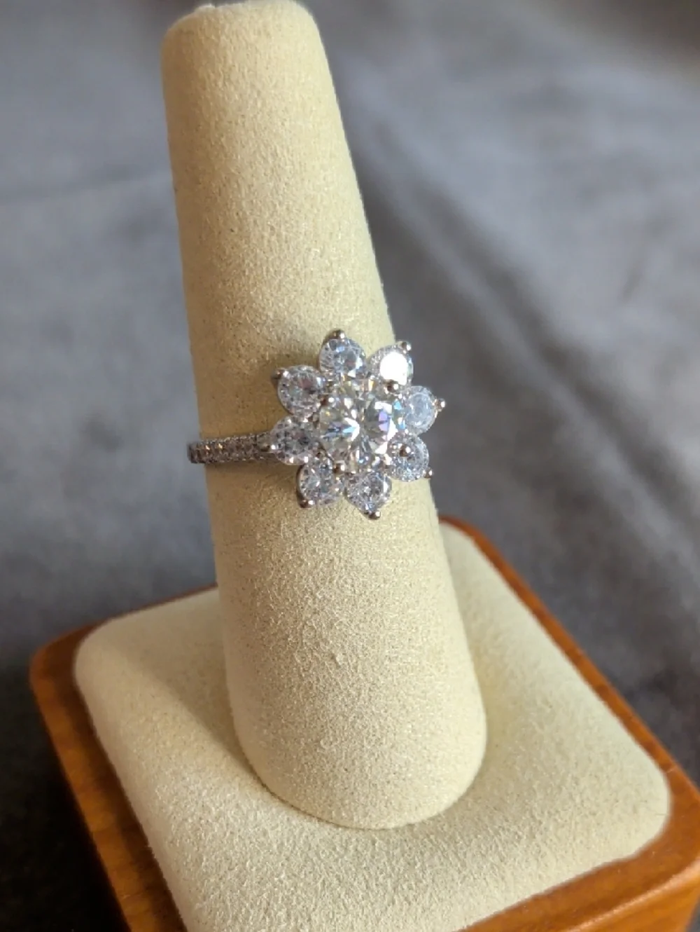 Flower Moissanite Engagement Ring - White Gold Plated Size 7
